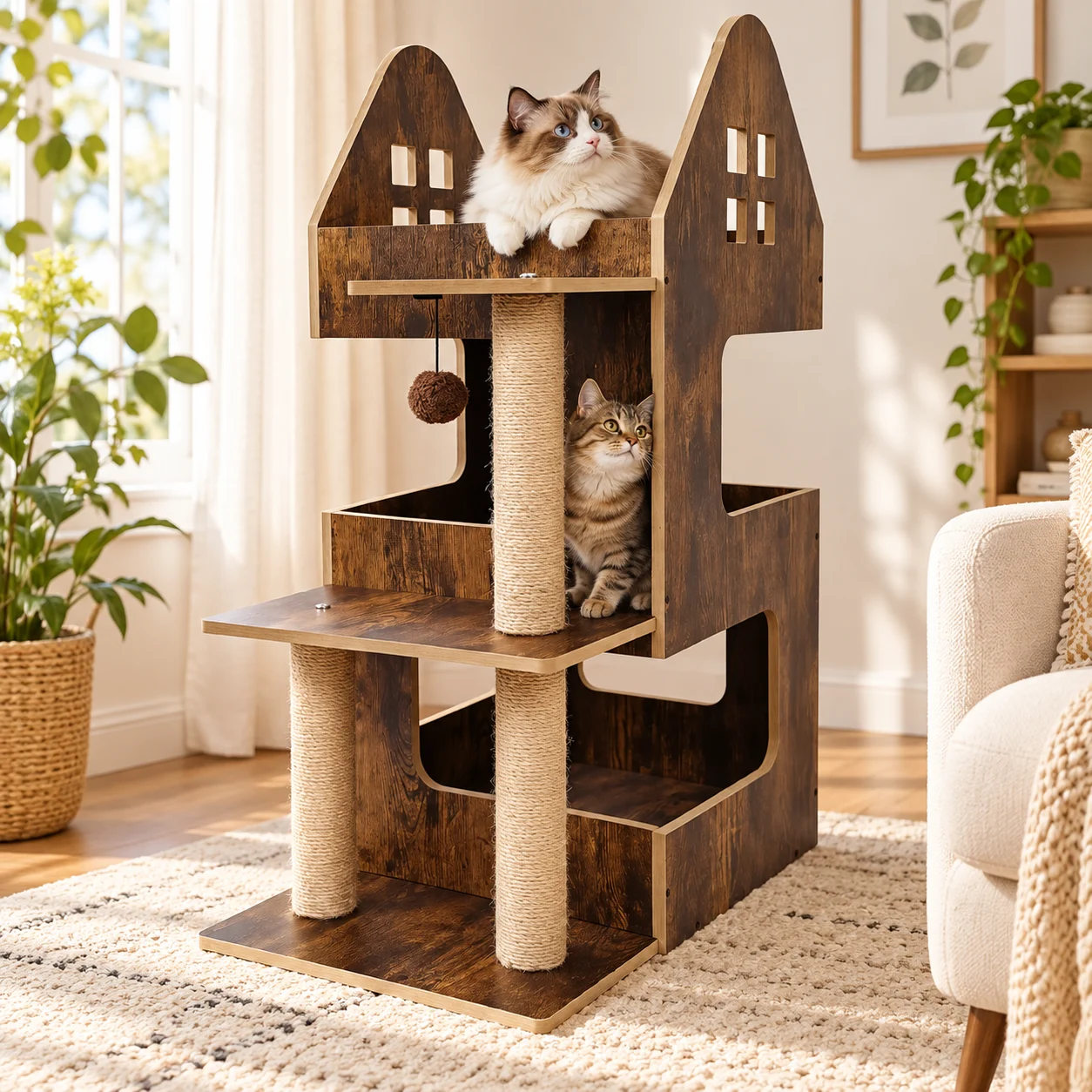 Castle-style cat climbing frame