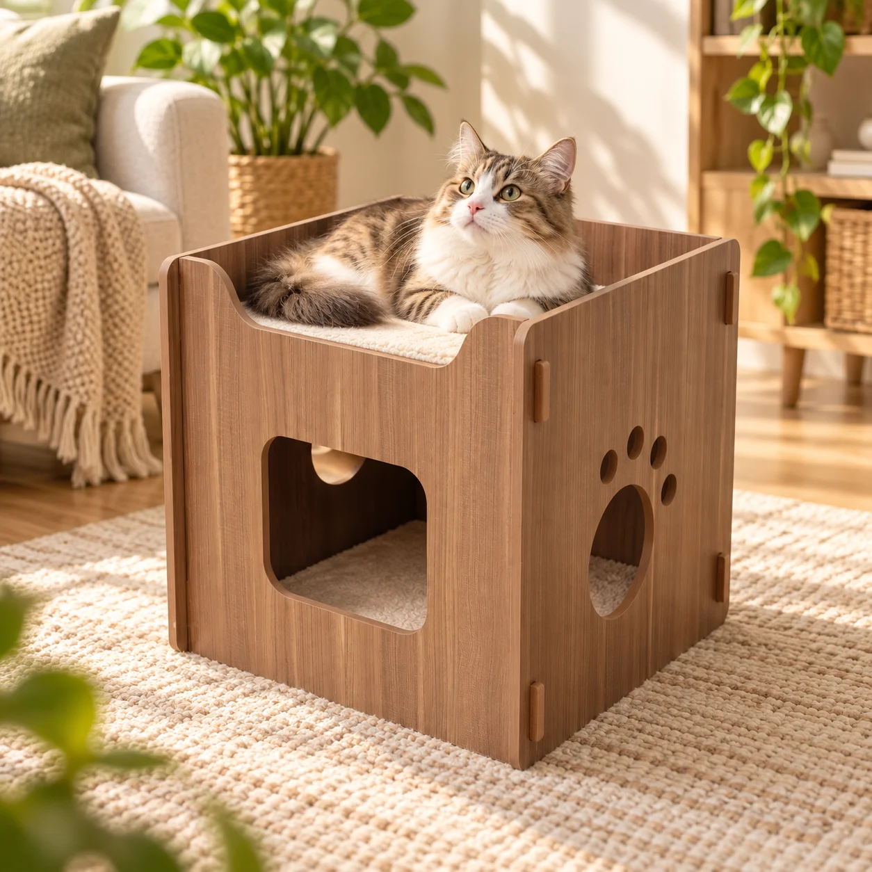 Two-Story Wooden Cat House